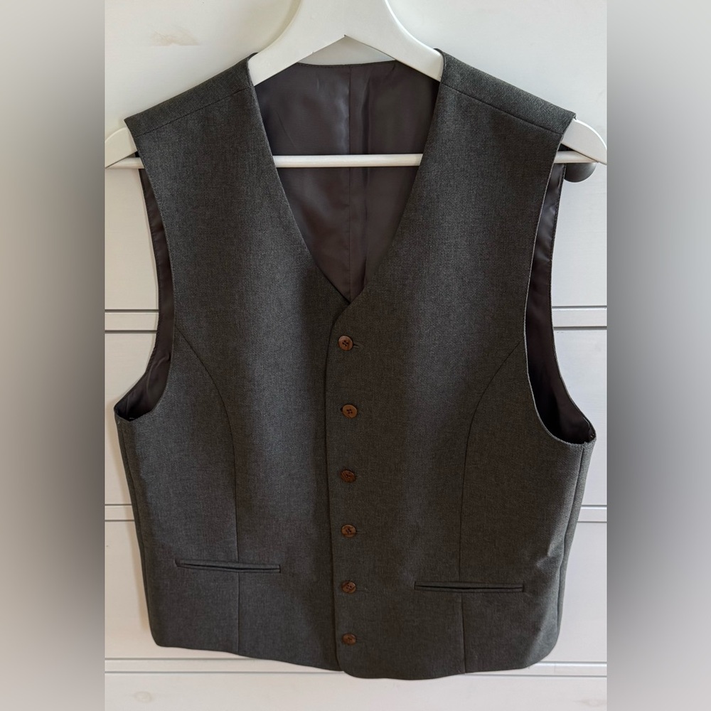 Vintage brown tweed lined Button-Up Vest, size L Made in Ukraine western office